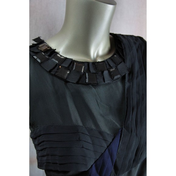 $2850 New PROENZA SCHOULER Black Charcoal Gray Blue Pleated Silk Dress 4 - Picture 5 of 7